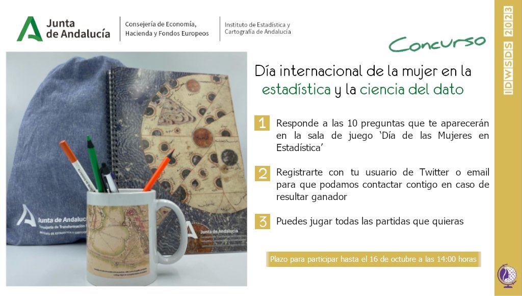 IECA_Andalucia's tweet image. 🗓️El lunes es el último día para participar en nuestro concurso del portal educativo, #educaIECA 📚

Responde a las 🔟 preguntas que te aparecerán en la sala de juego ‘Día de las Mujeres en Estadística’
¡¡Anímate y participa!!
juntadeandalucia.es/institutodeest… #IDWSDS2023 👩💼