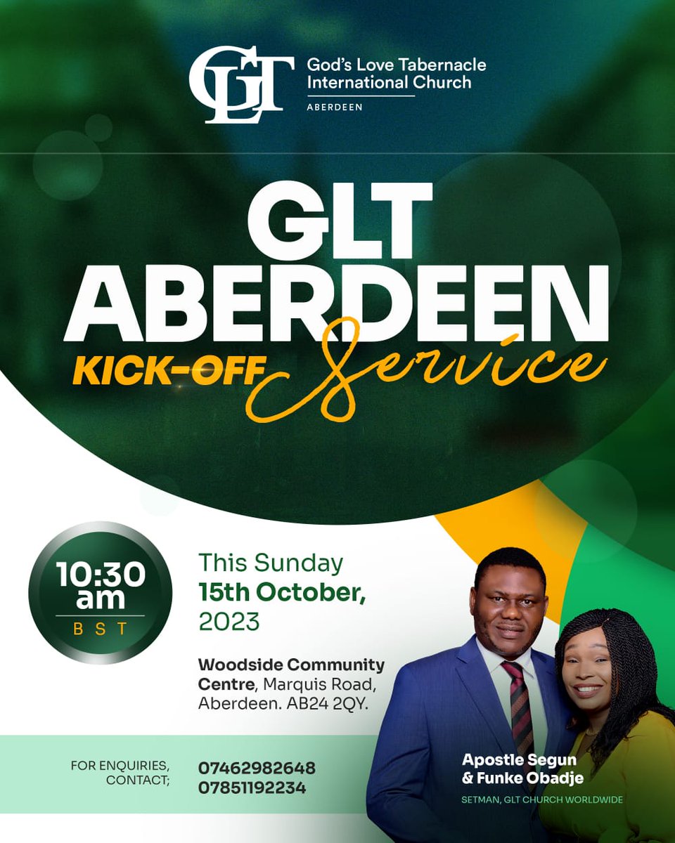 To the glory of God, GLT Aberdeen will be kicking off tomorrow
Do well to invite someone who is in an around the city to come partake of God's grace and goodness.
God bless you.