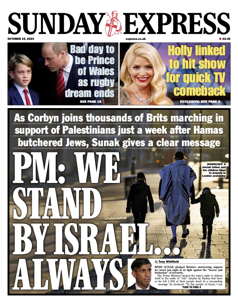 Sunday Express Front Page - PM: We stand by Israel ... always
