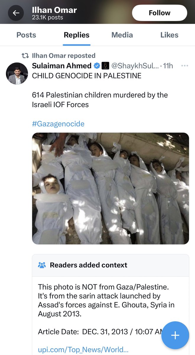 You mean like this, @AOC? @IlhanMN is spreading dangerous misinformation, blaming Israel for killing kids who were killed by Assad in Syria 10 years ago.  Once again, the Squad doesn’t let the facts get in the way of their anti-Israel narrative.