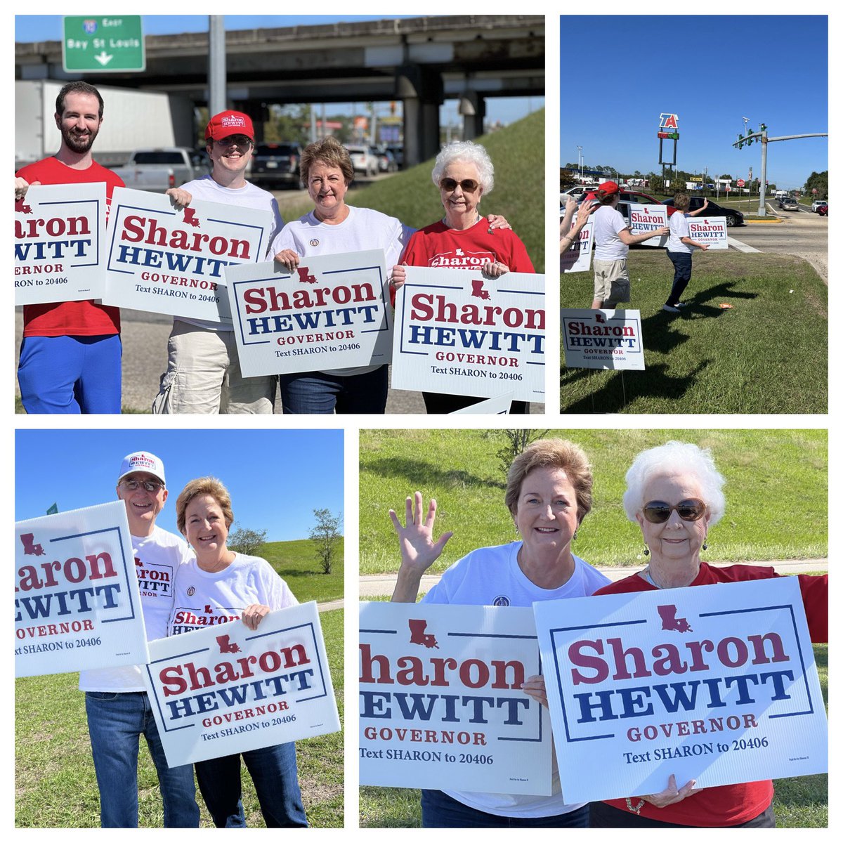 Excited to have my family here, waving signs &amp; asking for your vote! 

Vote Sharon Hewitt for Governor today before 8 PM, &amp; join my family &amp; me at our Election Night Party tonight from 8pm-11pm to watch the election returns, celebrate my time in the Senate, &amp; cheer the LSU Tigers