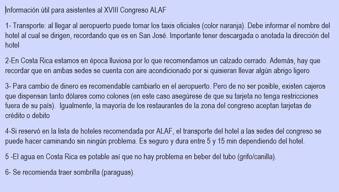 Atención asistentes al XVIII Congreso ALAF!