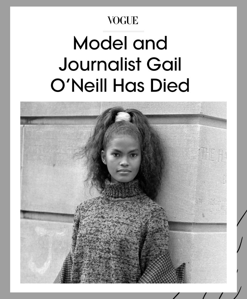 Gail O’Neill, who was among the renaissance of Black supermodels in the eighties and nineties, has died at the age of 61.  Gail appeared on the covers of Vogue, Mademoiselle and Essence

Cause of death unknown. 

🕊
.
#gailoneill #blacksupermodels #90s #80s #rip