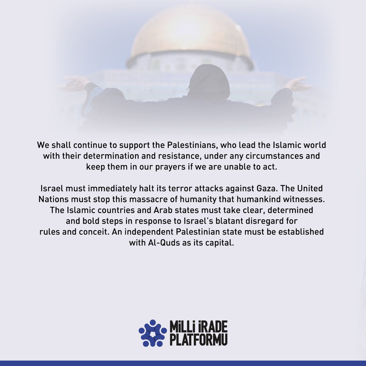 milliiradeplatf's tweet photo. Palestine is not alone. We are proud of the Palestinian resistance.  

#BüyükFilistinYürüyüşü
#FreeGaza
#ÖzgürKudüs https://t.co/grtbRqpzt1