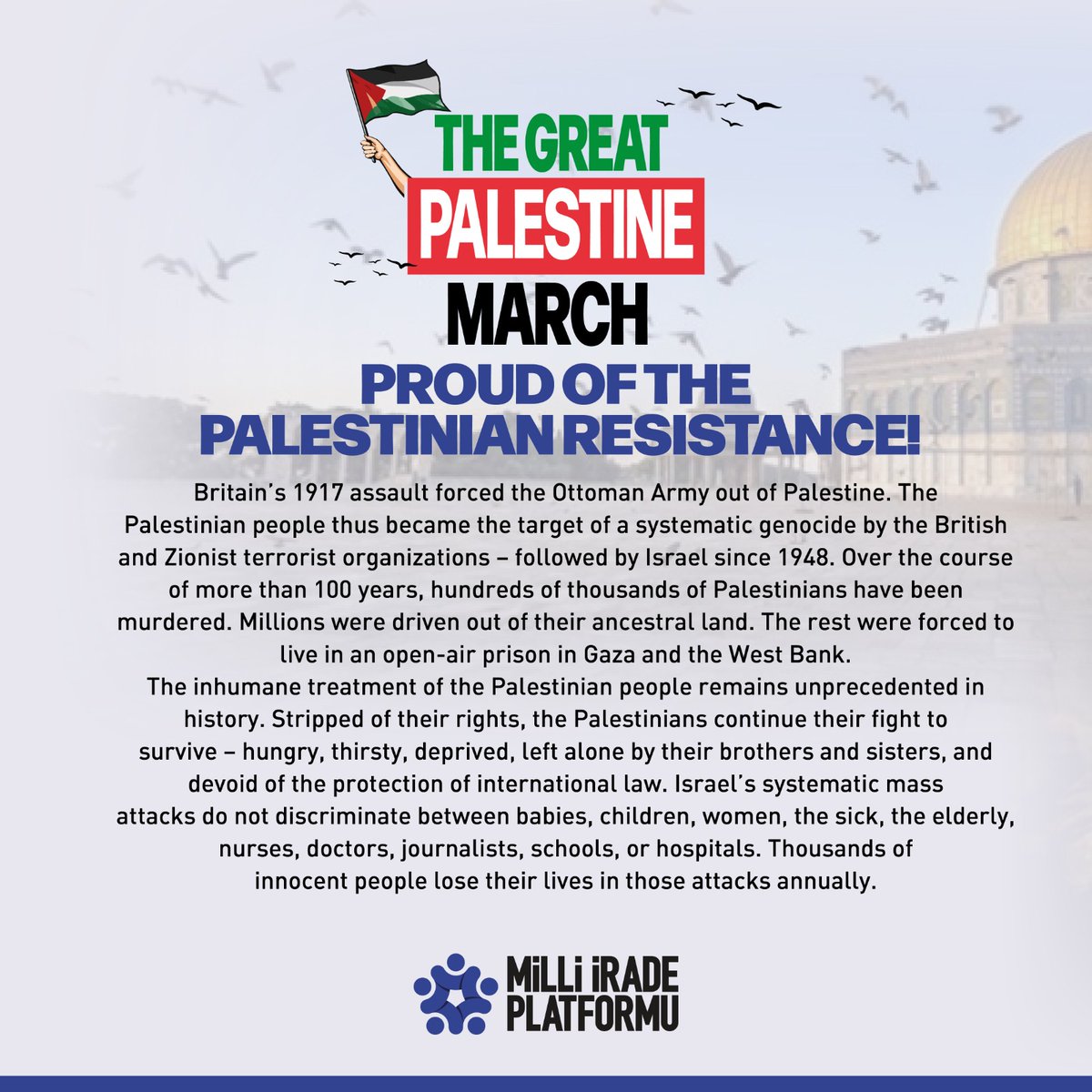 milliiradeplatf's tweet photo. Palestine is not alone. We are proud of the Palestinian resistance.  

#BüyükFilistinYürüyüşü
#FreeGaza
#ÖzgürKudüs https://t.co/grtbRqpzt1