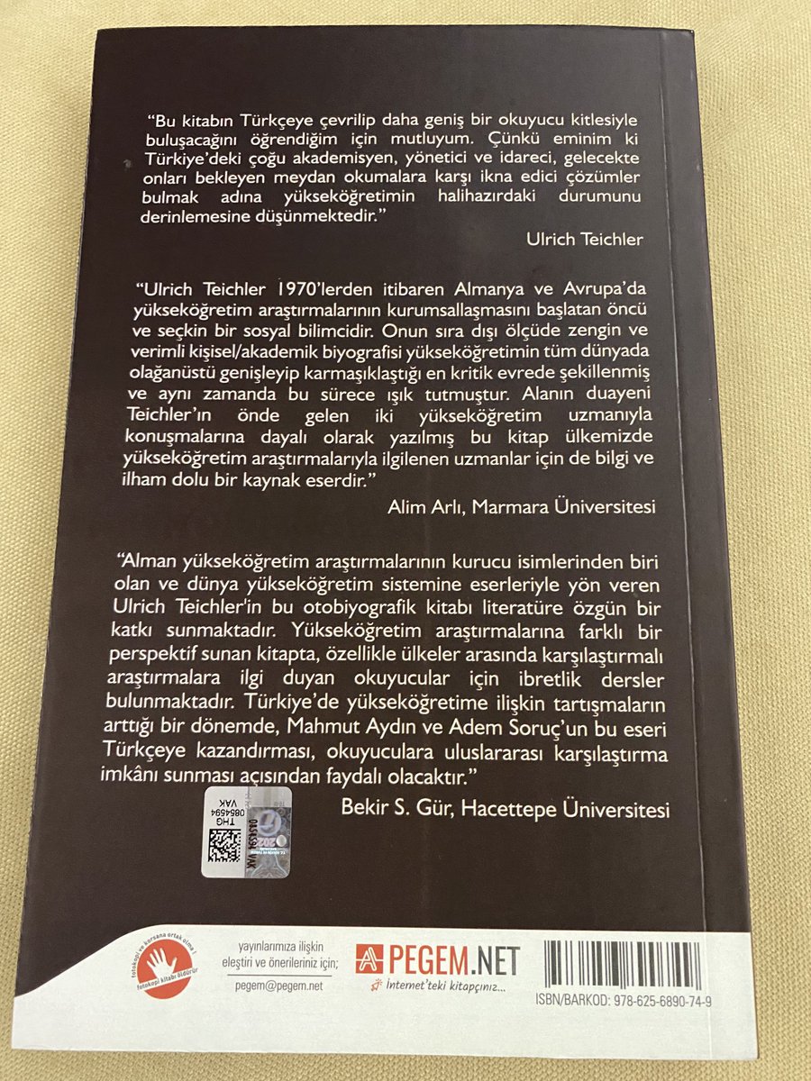 Sayın ⁦<a href="/aydin_mahmut/">Prof. Dr. Mahmut AYDIN</a>⁩ ve Adem Soruç, Ulrich Teichler’i Türkçeye kazandırarak yükseköğretimi uluslararası çerçeveden anlamak için çok faydalı bir işe imza attılar. Tekrar tebrik ediyorum. 👏