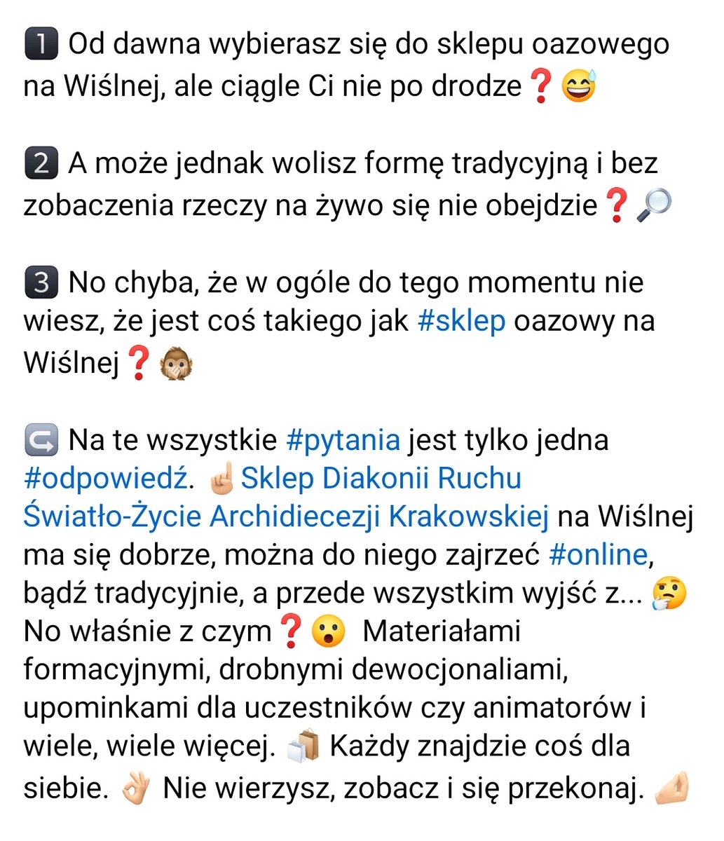OazaKrakow's tweet photo. 👇🏻 Na poniższym plakacie macie więcej szczegółów, a tutaj czeka na Was ważny #link.
ℹ️ Oto #strona internetowa naszego sklepu oazowego:
https://t.co/jsv9WCM3TL
Sprawdźcie koniecznie! 😇
—
#sklepoazowy #diakonia #oazakraków #ruchświatłożycie https://t.co/glmtGqEjX0