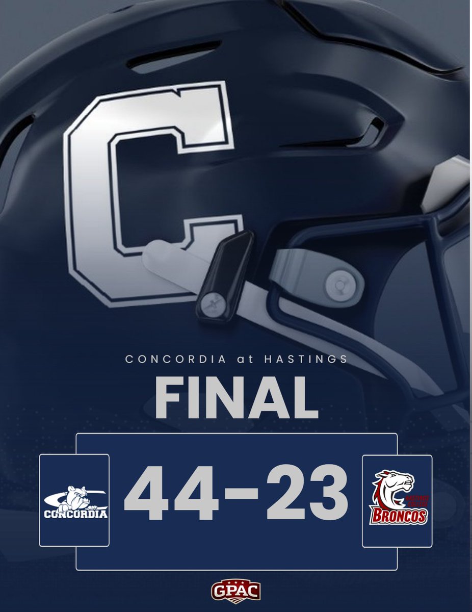 cunebulldogs's tweet photo. 🏈 | FINAL: @CUNEFootball 44, Hastings 23 (Hastings, NE).

CUNE: 3-4 #RTB! 🔔

Total yards: CUNE 460, HC 411 | McGarvie: 20/31, 355 yds, 3 TD | Jablonski: 11 catches, 183 yds, 3 total TD | Arline: 3 catches, 109 yds, TD | Zeigler: 21 rushes, 73 yds, TD | Potratz: 12 tkls, defensive TD.