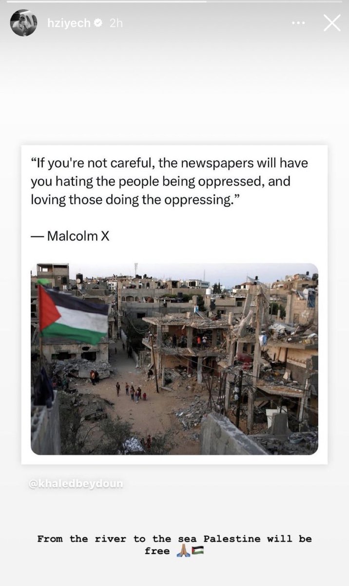 iirode0's tweet photo. 🔴🔴🔴

حكيم زياش نشر ستوري فيه اقتباس للمسلم مالكوم اكس

لكن إنستقرام حذفت الستوري

حكيم نشر الستوري مجددًا بنفس الاقتباس ونفس الصورة 
وكتب:
" من النهر إلى البحر، فلسطين ستبقى حرة "

هذا الاقتباس الذي نشره لمالكوم اكس:
" ان لم تكن واعيًا بما فيه الكفاية، فإن الصُحف والميديا الغربية ستجعلك تكره الأشخاص الذين يتم اضطهادهم والتنكيل بهم، وتجعلك تحب أولئك الذين يمارسون القمع والإضطهاد "