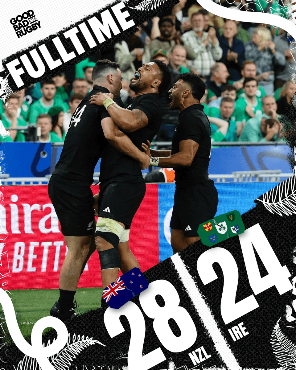 WOW. NEW ZEALAND HAVE DONE IT! 🇳🇿

Ireland are out of the Rugby World Cup.

Describe that game in THREE words. Good luck 😅

#IREvNZL #RWC2023 #GBR4