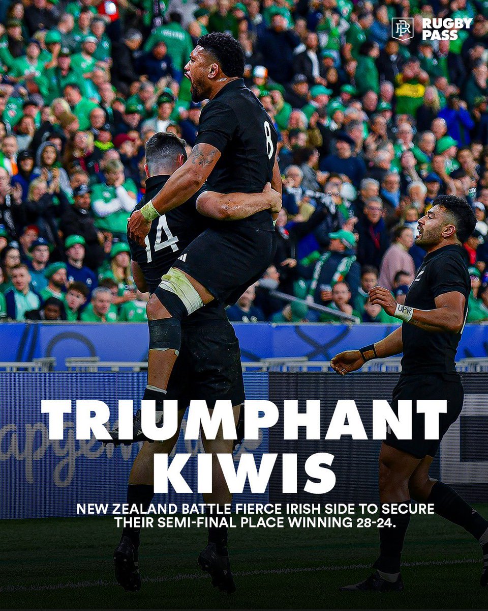 RugbyPass's tweet photo. New Zealand crush Ireland’s dreams in an incredible display of rugby 🔥

#RWC2023 | #IRLvNZL https://t.co/yDSshWuF9C