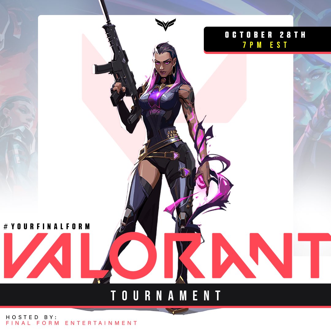 FinalFormEnt's tweet photo. FFE Valorant Kingdom Clash Tournament📊

📅  Saturday, Oct. 28th @ 7pm EST

ALL RANKS welcome.
BYOT not allowed

🎙️ Casted by: @Drussolini &amp; Coach OGDante https://t.co/MXhraVZCF9