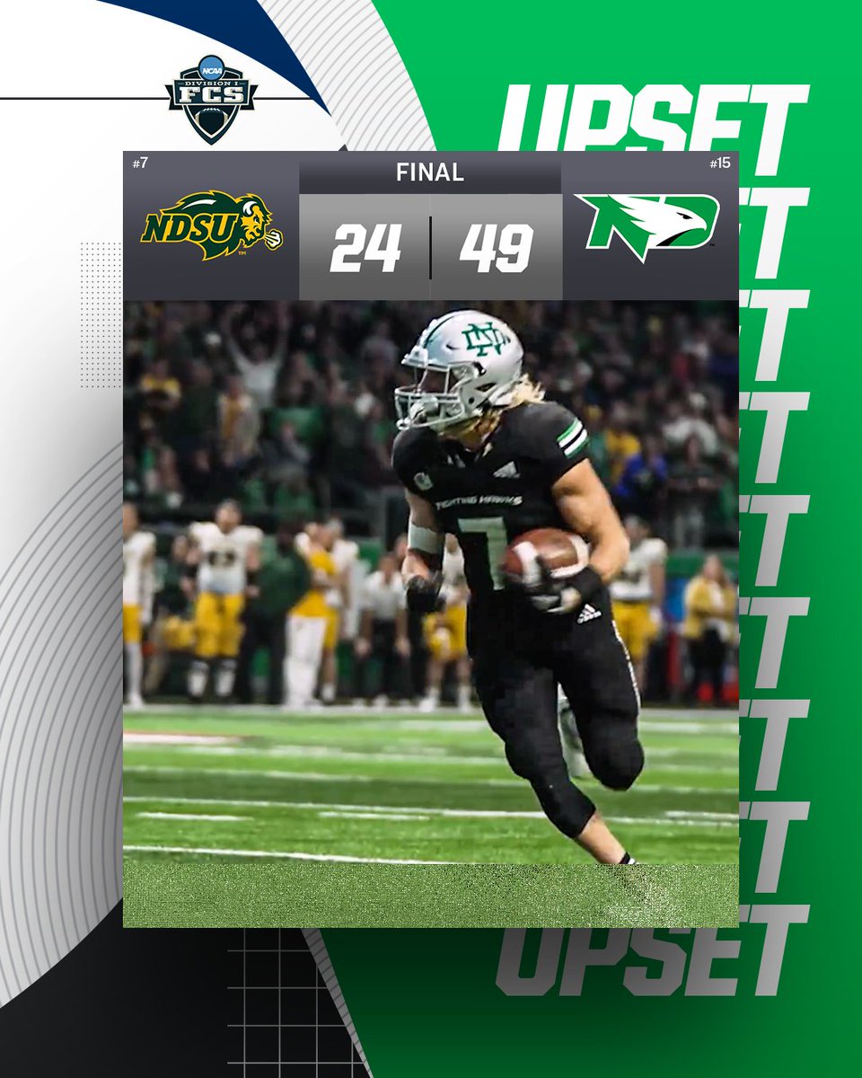 NCAA FCS Football (@ncaa_fcs) on Twitter photo 🚨 UPSET ALERT 🚨
No. 15 <a href="/UNDfootball/">North Dakota Football</a> upsets No. 7 North Dakota State, 24-49.
#FCS 🚨 UPSET ALERT 🚨
No. 15 <a href="/UNDfootball/">North Dakota Football</a> upsets No. 7 North Dakota State, 24-49.
#FCS