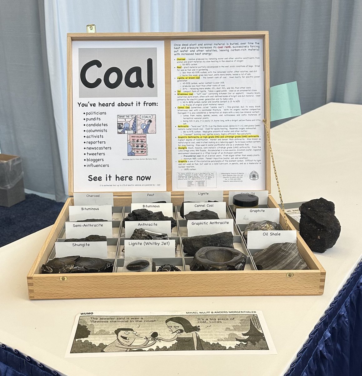 AmandaBClarke's tweet photo. Another interesting and informative display by the Mineralogical Society of America at GSA. Thanks Alex Speer! #MSA #GSA2023 https://t.co/wVRurDL9EX
