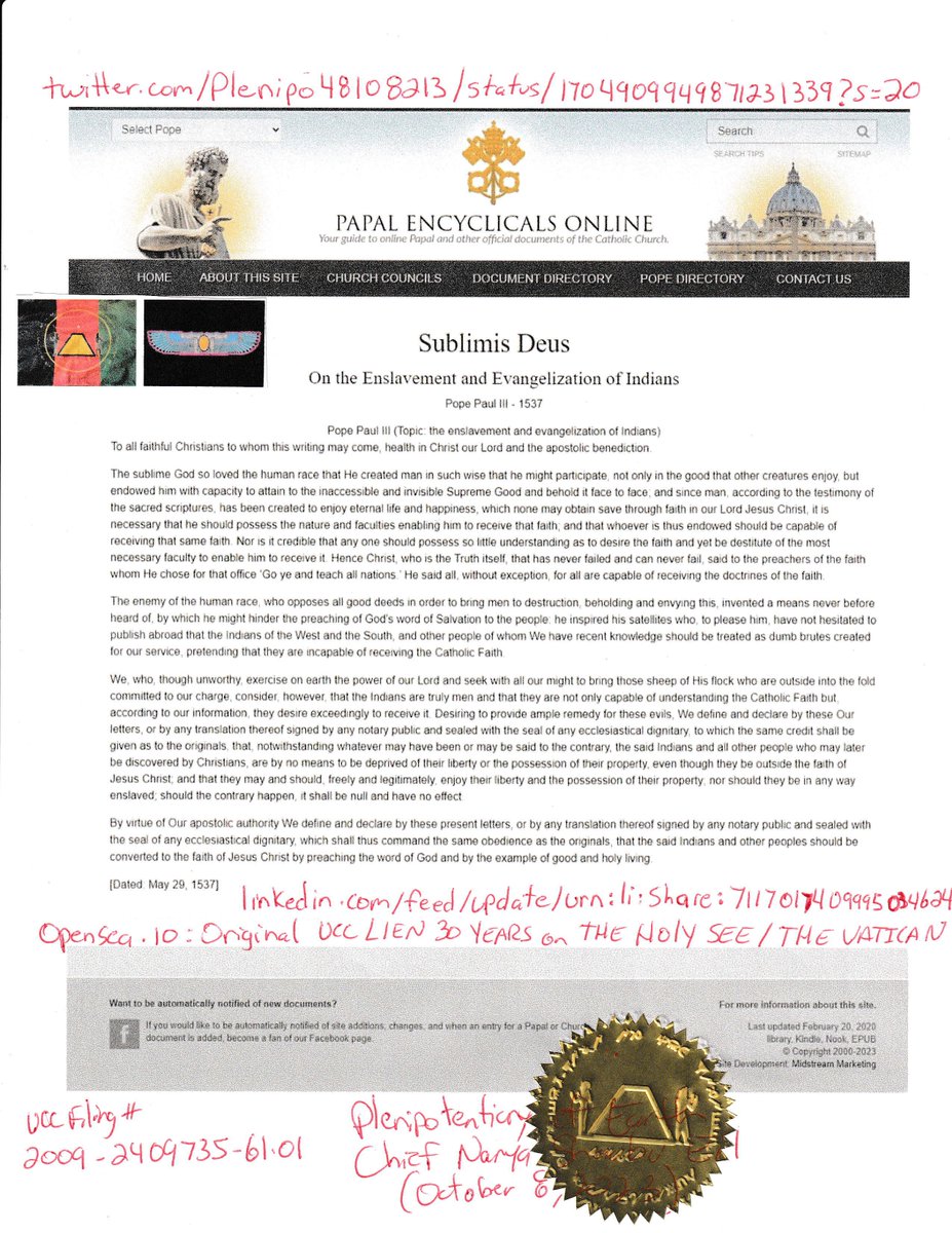 <a href="/Pontifex/">Pope Leo XIV</a>  Sublimis Deus Notarized by Chief Nanya Shaabu Eil©TM At-sik-hata Nation of Yamassee-Moors in accord with Pope Paul III Sublimius Deus of 1537. <a href="/AchachakArr/">Achachak Tabrimmon_ARR</a>  <a href="/supraluminous/">Anu-Samawaati Eil®©TM</a> <a href="/EFFECTNAWUR/">Hothlepoya Tomochichi Ossiolachiih Eil(c) TM</a> <a href="/UN/">United Nations</a> <a href="/UNHumanRights/">UN Human Rights</a> NFT: opensea.io/assets/matic/0…