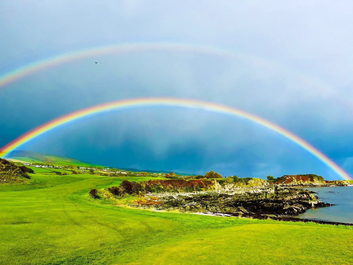A double rainbow earlier at <a href="/Greencastle1892/">Greencastle Golf Club</a>. Said to signal a spiritual awakening. After the frustrations of that Ireland v New Zealand game, I’m awakening spirits in the form of a whiskey.