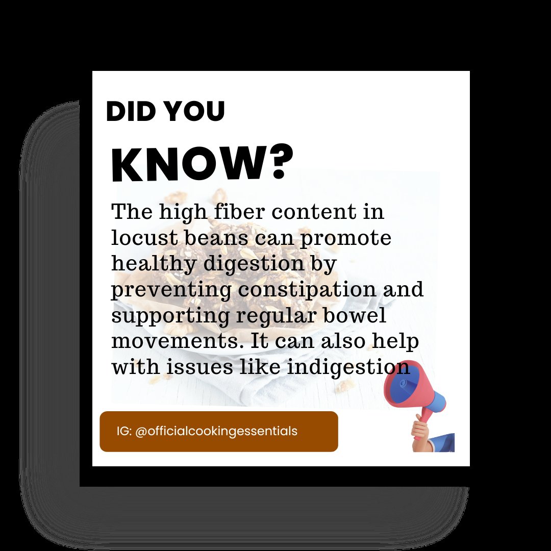 cookingess's tweet photo. Tired of digestive issues like constipation and indigestion? Discover the natural remedy your gut will love - Locust Beans!

✅ High Fiber Content for Regular Bowel Movements
✅ Say Goodbye to Constipation
✅ Soothes Troublesome Indigestion

 #LocustBeans  #GutHealth https://t.co/JZyzDB97Sn