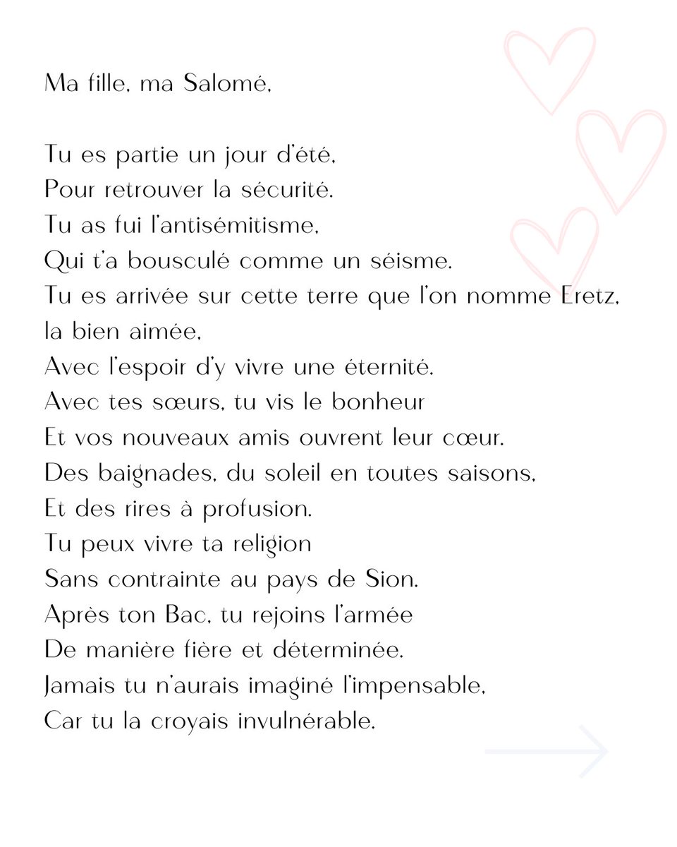 ParentiArnaud's tweet photo. Poème à ma fille 
Je souhaitais partager ce message à tous les parents.
Mais au delà de cette lettre d’un père à sa fille, ce message est universel… pensée aux parents du monde entier qui sont sous le choc face à cette barbarie sans nom. #israel #terrorisme #papa https://t.co/4q2f3N7X40