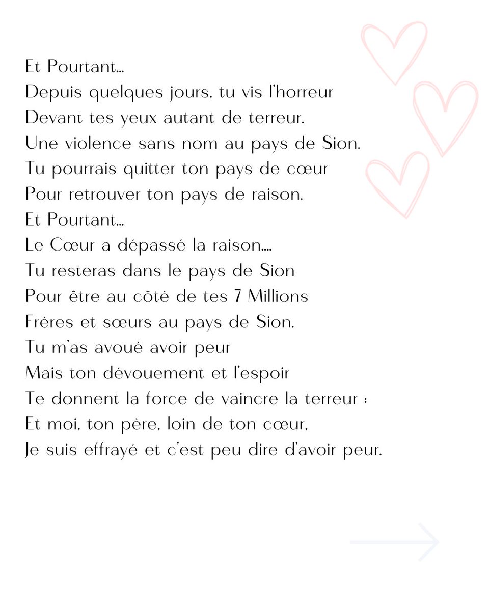 ParentiArnaud's tweet photo. Poème à ma fille 
Je souhaitais partager ce message à tous les parents.
Mais au delà de cette lettre d’un père à sa fille, ce message est universel… pensée aux parents du monde entier qui sont sous le choc face à cette barbarie sans nom. #israel #terrorisme #papa https://t.co/4q2f3N7X40