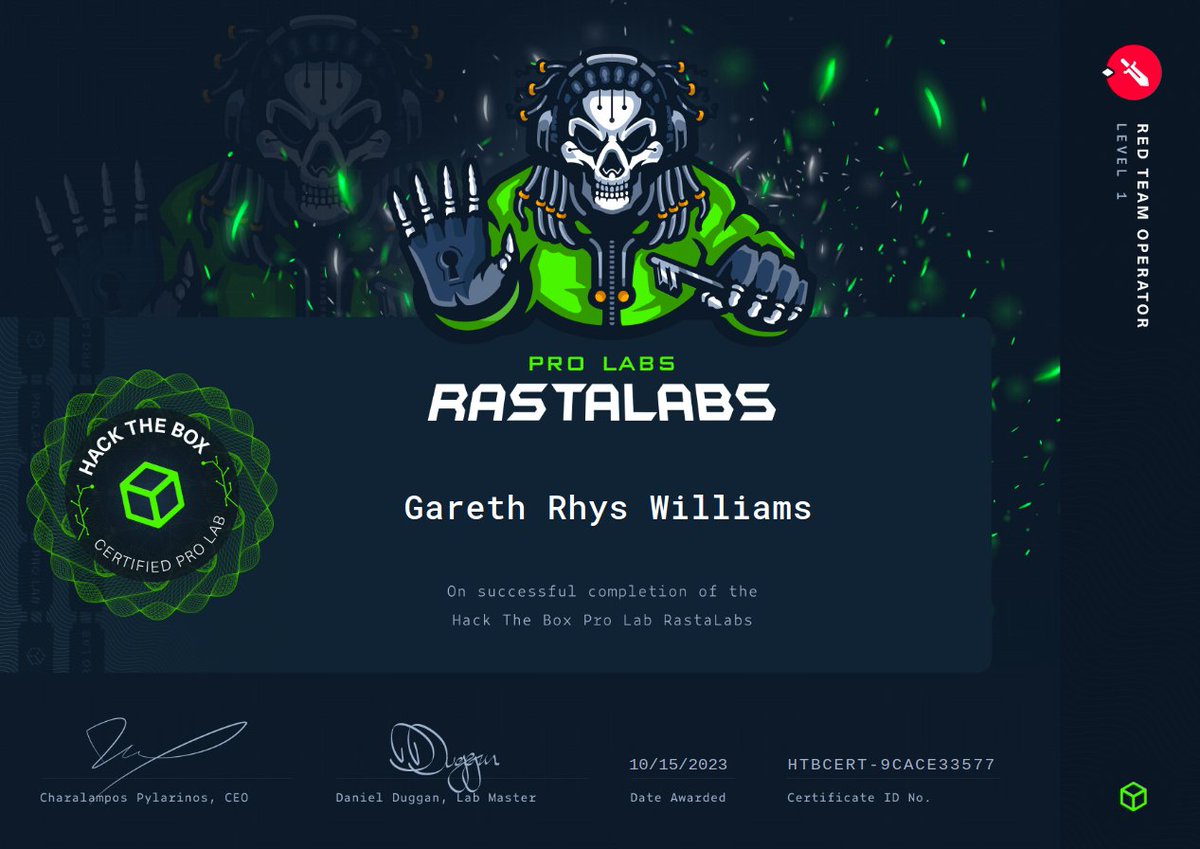 garffff_bot's tweet image. Finally completed Rastalabs. Thanks @hackthebox_eu
#rastalabs #prolabs #pentesting #cybersecurity #windows #linux #ActiveDirectory #Hacking #redteam