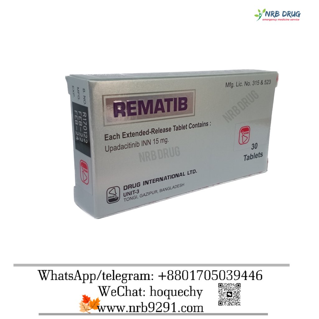 Each #Rematib 15mg tablet with extended release has 15 mg of Upadacitinib as Upadacitinib Hemihydrate INN. #Upadacitinib is a disease-modifying anti-rheumatic drug that stops the Janus Kinases from working (JK)
#Rinvoq #alopecia #rinvoq #乌帕替尼 #rinvoq_15mg #rinvoq_upadacitinib