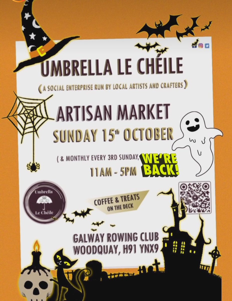 On tomorrow!! Our wonderful Artisan Market is on 11am to 5pm at the Galway Rowing Club! Pop on down for some gorgeous handmade wares, coffee on the deck and some Halloween fun for the kids! 

We look forward to seeing you there! 

#Galway #galwaymarkets #supportlocal
