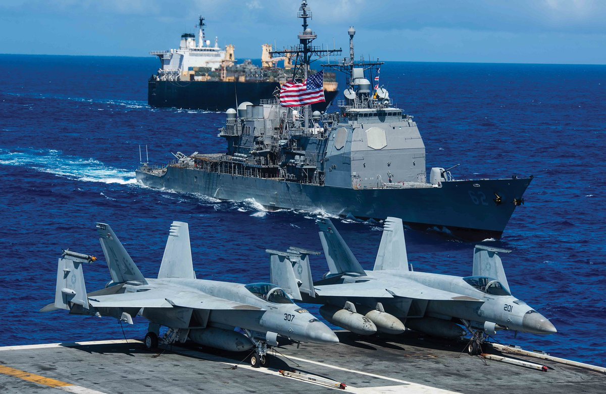 sentdefender's tweet photo. A Senior U.S. Defense Official has now Confirmed that Carrier Strike Group 2 (CSG-2) led by the USS Dwight D. Eisenhower (CVN-69) and consisting of 1 Ticonderoga-Class Cruiser as well as 3 Arleigh Burke-Class Guided-Missile Destroyers, who just left from Norfolk, Virginia today, will be heading to the Eastern Mediterranean to link up with Carrier Strike Group 12 (CSG-12) led by the USS Gerald R. Ford (CVN-78) and Standing NATO Maritime Group 2 (SNMG2) alongside several other Ships from various Allied Navies.