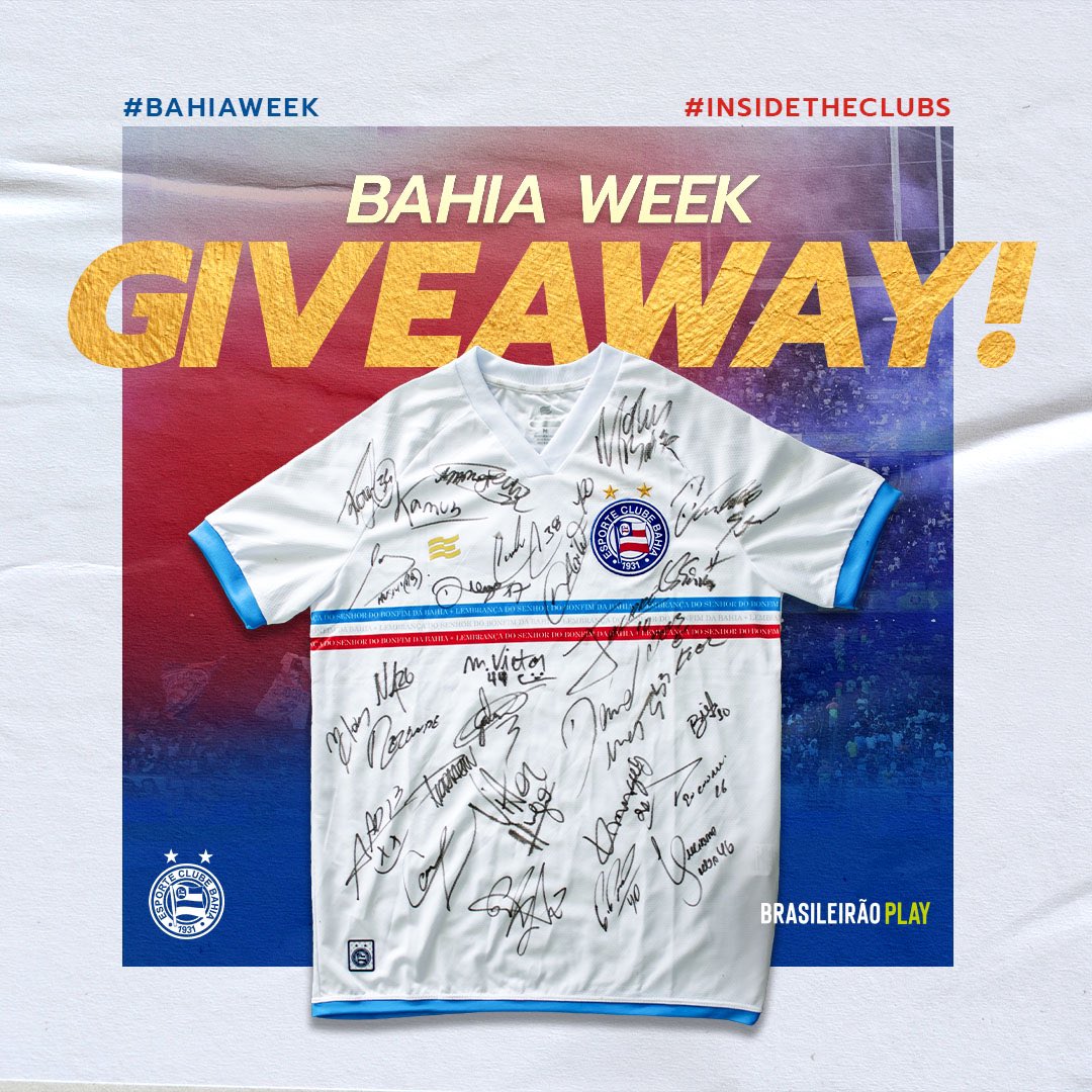 BrasileiraoPlay's tweet photo. 🎁 SORTEIO!

Quer ganhar a camisa do BAHÊA? 🇱🇺

👇 Você tem que:

✅ Seguir @BrasileiraoPlay, @ecbahia e @Fanatiztv

🔄 Dar RT nesse tweet
🌎 Morar fora do Brasil ou indicar um amigo que mora no exterior.

📣 Dia 19/10 anunciamos o vencedor

BOA SORTE! 🤞🍀

#BahiaWeek https://t.co/EGlBRejgQ7