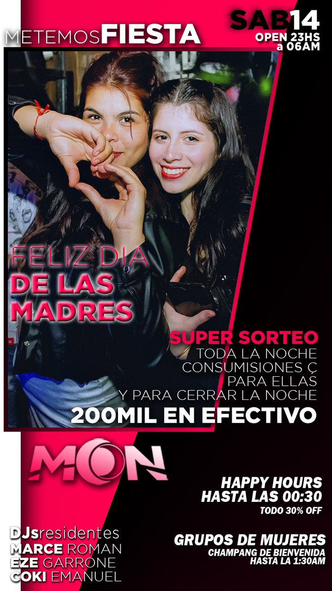 MOONDISCO1's tweet photo. SABADOOO 🫶 en MOON🥂
👉FELIZ DÍA DE LA MADRE 😍😍

💥 S O R T E O💥

👉1 Vale de 20MIL 🤩
👉 1 Vale de $10.000
👉 2 BALDES CORONA🍻
👉 2 COMBOS SKYY
👉 2 COMBOS SERNOVA
👉 2 RENA DU 🥂
👉 2 COSECHAS TARDÍA

Dale...
🔁Rt
❤Fav
✅ @ a dos amgxs https://t.co/VWxLYVJsqb