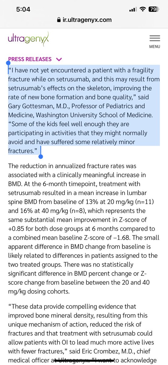 $RARE $MREO powerful statement for OI community “I have not yet encountered a patient with a fragility fracture while on setrusumab,this may result from setrusumab’s effects on skeleton, improving rate of new bone formation and bone quality,” said Gary Gottesman, M.D.