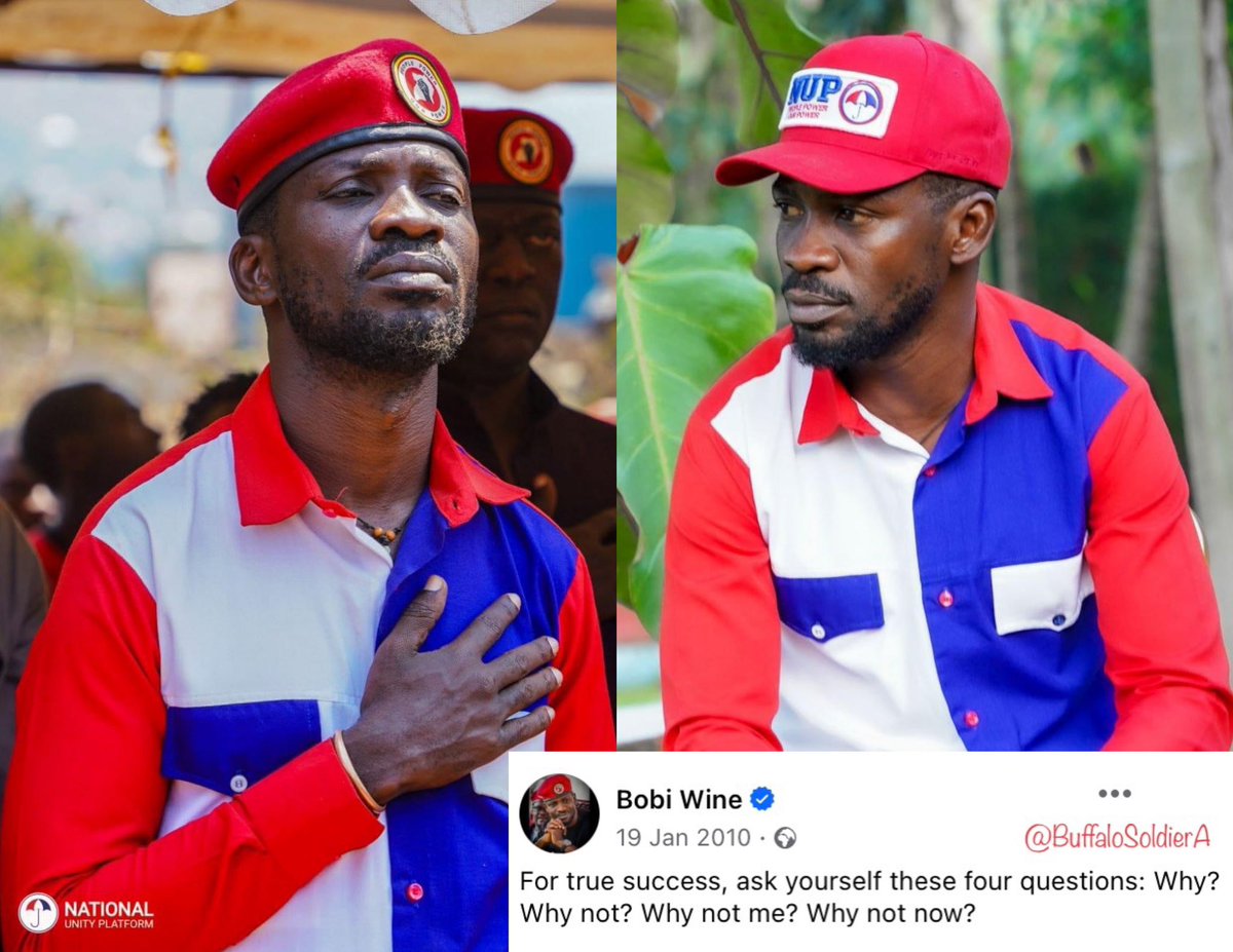 #WeekendThoughts
“For true success, ask yourself these 4 questions: •Why? •Why not? •Why not me? •Why not now?”
~President @HEBobiwine, 19 Jan 2010
#ZzanyaPartYo  #PlayYourPart #ParticipateToWin
#UgandanLivesMatter  #YouMatter  #PeoplePower
#TheRevolutionIsOn✊🇺🇬#WakeUpUganda