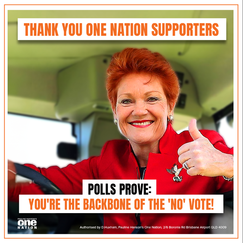 Thank you One Nation. You were the backbone of the No vote.