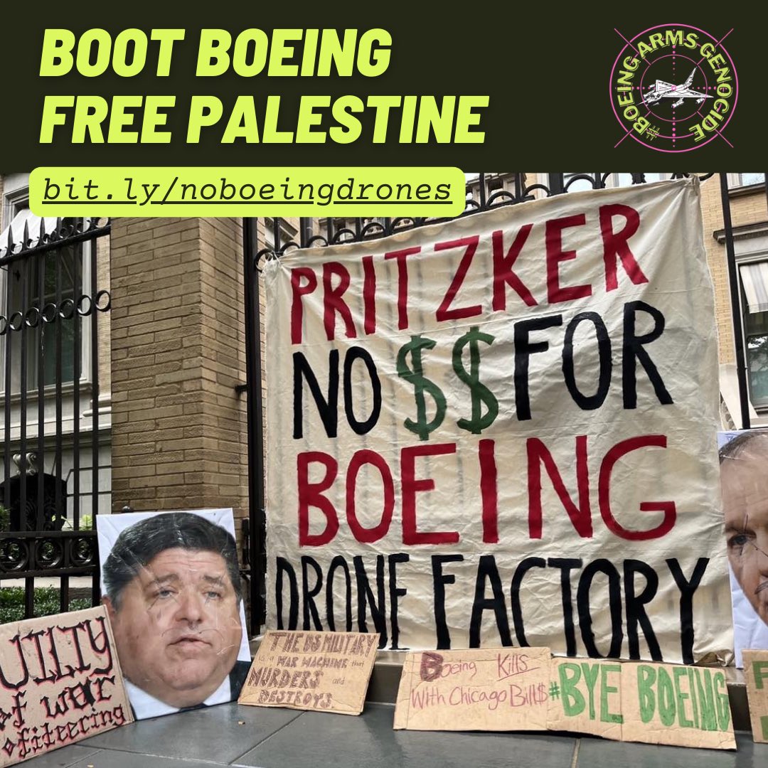 The Illinois-funded Boeing just expedited shipment of 1,000 bombs to aid Israel's genocide in Gaza!

Sign onto our demands that <a href="/JBPritzker/">JB Pritzker</a> end his $8.7 million tax break to Boeing now! bit.ly/noboeingdrones

BOOT BOEING, FREE PALESTINE 🇵🇸