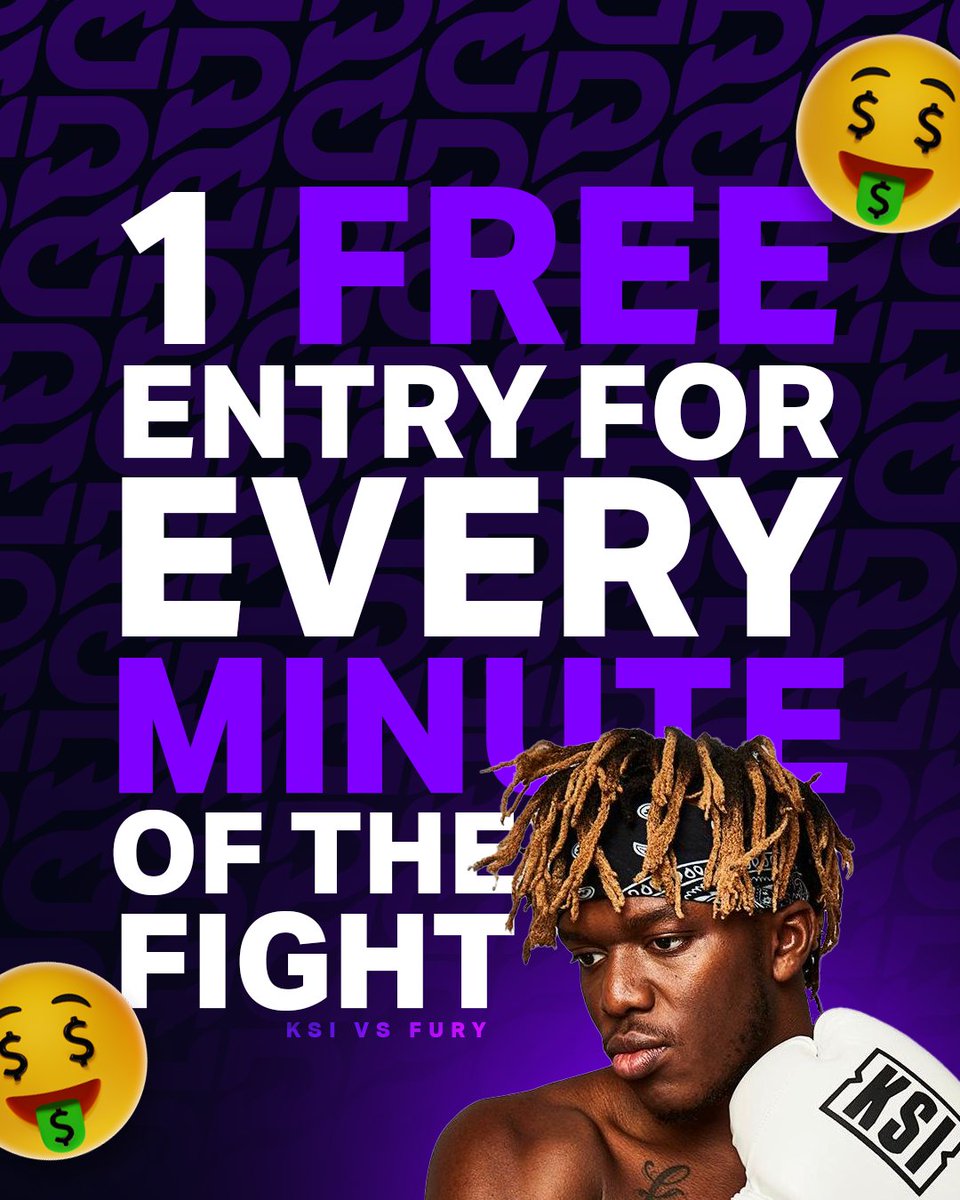 PrizePicks (@prizepicks) on Twitter photo For every minute of the #KSIFury fight, we will give away 1 FREE ENTRY to win $3,000! To enter...
1️⃣ Follows us (<a href="/PrizePicks/">PrizePicks</a>)
2️⃣ Retweet + Like this
3️⃣ Reply with your winner and #PrizePicks For every minute of the #KSIFury fight, we will give away 1 FREE ENTRY to win $3,000! To enter...
1️⃣ Follows us (<a href="/PrizePicks/">PrizePicks</a>)
2️⃣ Retweet + Like this
3️⃣ Reply with your winner and #PrizePicks