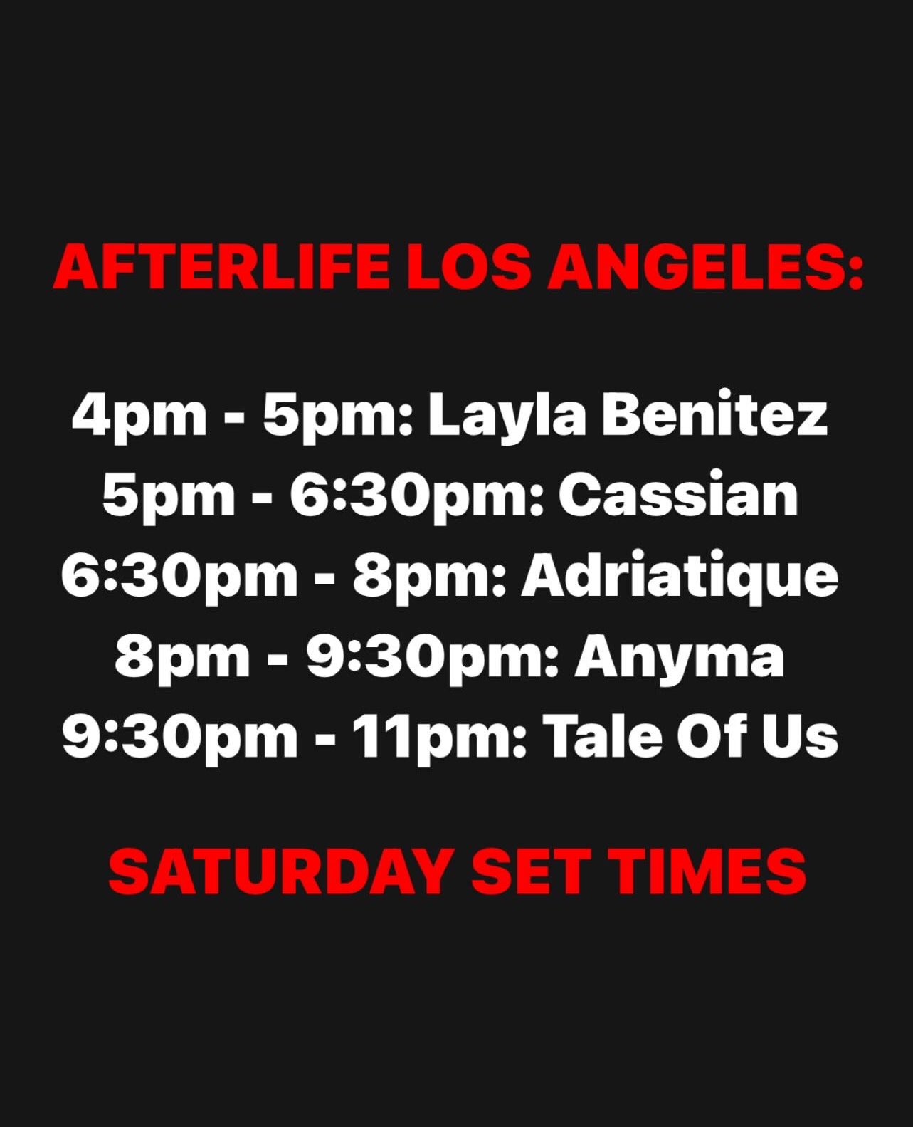 GDE on X: Afterlife Saturday Set Times. Y'all have fun tonight!   / X