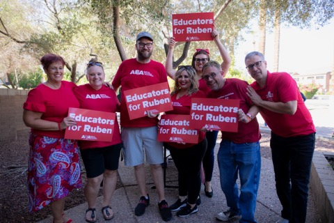 ArizonaEA's tweet photo. We just kicked off our campaign to elect Ruben Gallego to the US Senate! Ruben is a champion for public education  who knows how to listen to his constituents. He's ready to fight for us, our students and our communities. Let's go! #AZSen @RubenGallego https://t.co/xacAr2O3n7
