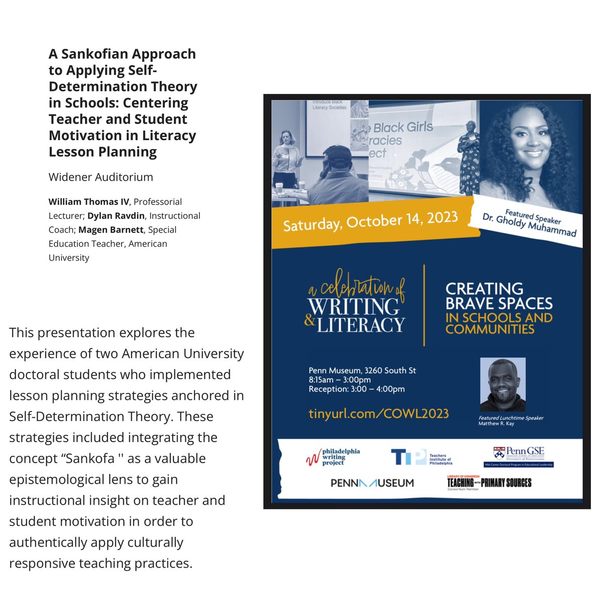 glyphgraf's tweet photo. I had a great time in Philly this weekend presenting with my doctoral students and reconnecting with my Penn alums! I was blessed to share my Sankofian Lesson Planning cycle to a wider audience! https://t.co/USaGcPKSLt