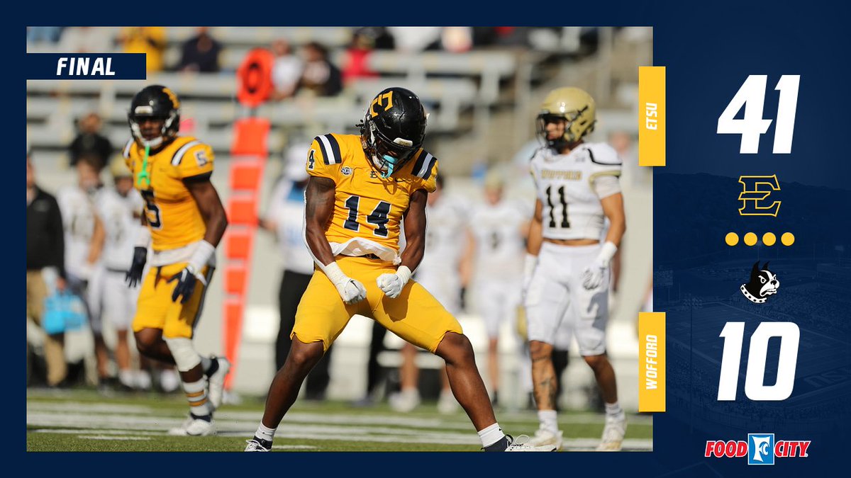 𝘽𝙪𝙘𝙨 𝙒𝙞𝙣! 𝘽𝙪𝙘𝙨 𝙒𝙞𝙣! 𝘽𝙪𝙘𝙨 𝙒𝙞𝙣!

ETSU defeats Wofford 41-10 to earn their first victory in SoCon play ❗️

The Bucs head to Chattanooga next Saturday to take on the Mocs. Kick-off is set for 1:30 P.M.
