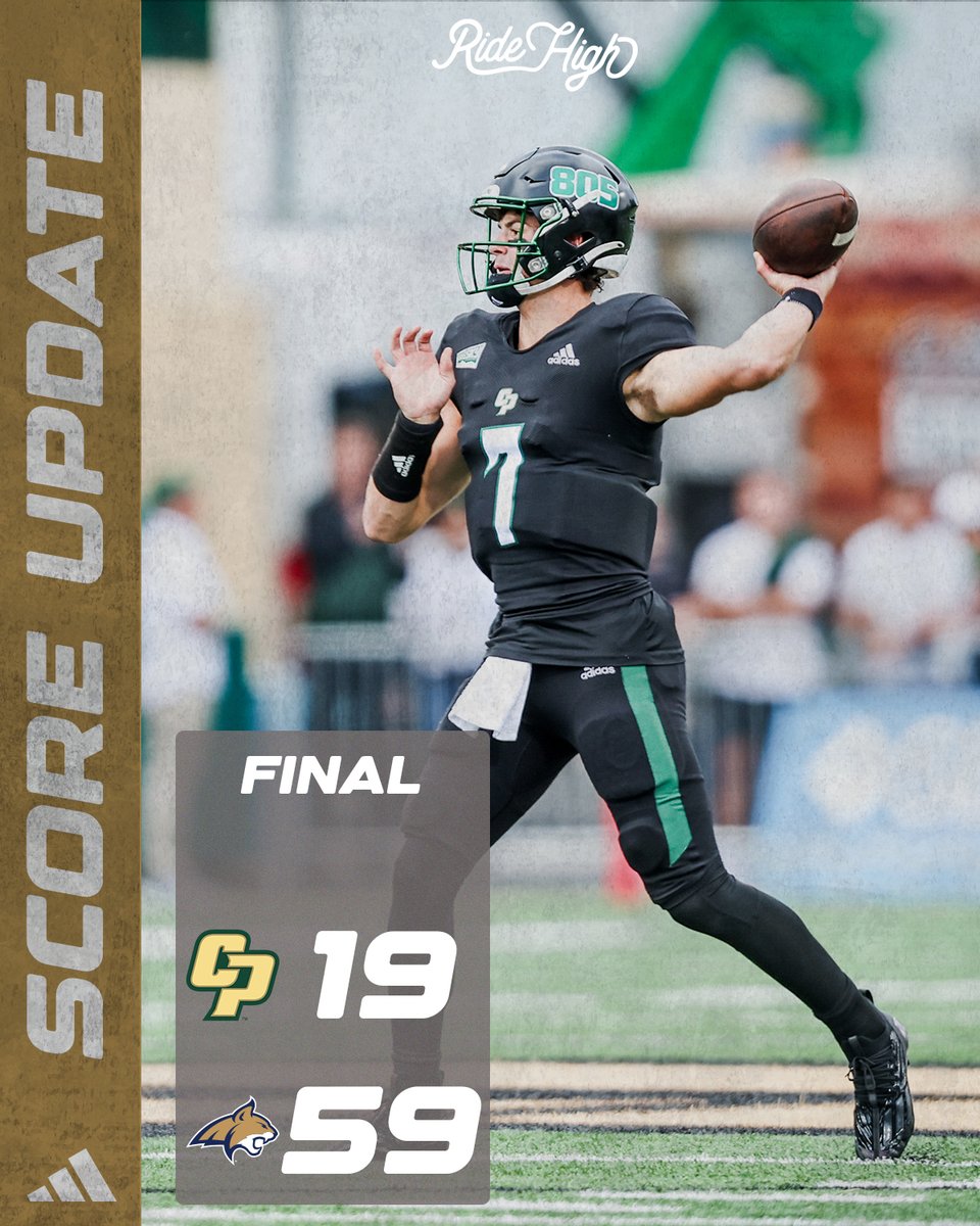 Final at No. 2 Montana State. Sam Huard with 225 passing yards and three touchdowns for Cal Poly, Evan Burkhart with a career best 86 receiving yards and Brian Dukes, Jr. with a game high nine tackles. #RideHigh