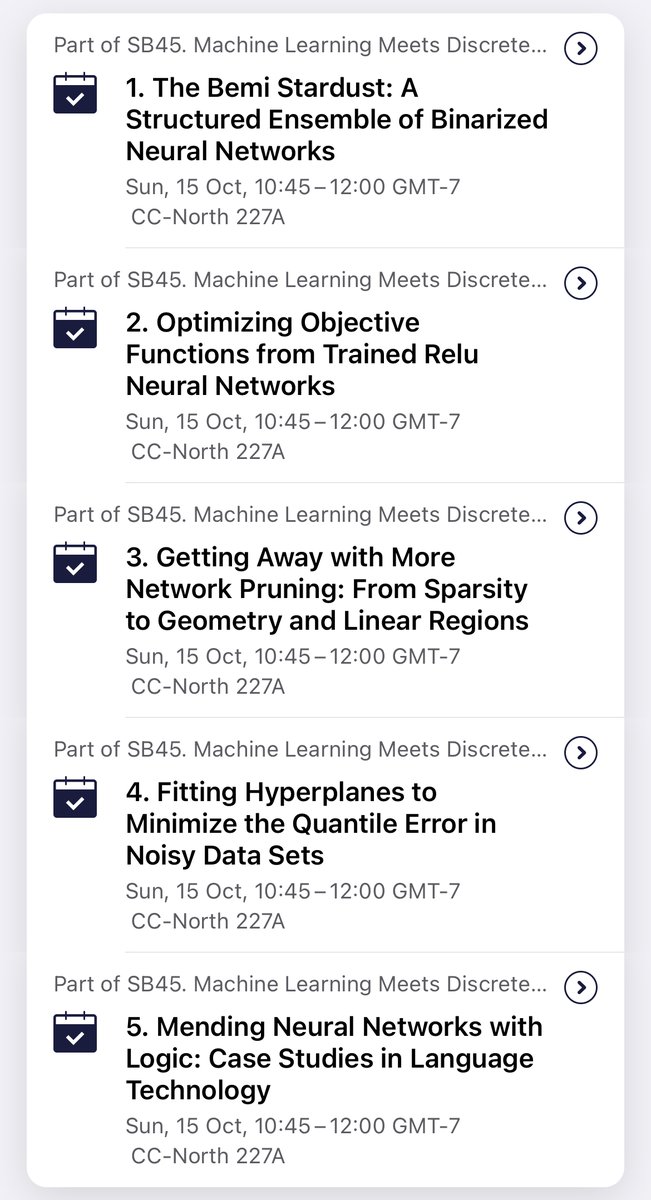 If you're attending #INFORMS2023 tomorrow morning, you might be interested in the session **Machine learning meets Discrete Optimization** co-organized with @thserra, and part of the *Machine Learning for Optimization* cluster.

We have five excellent talks packed into 75 minutes
