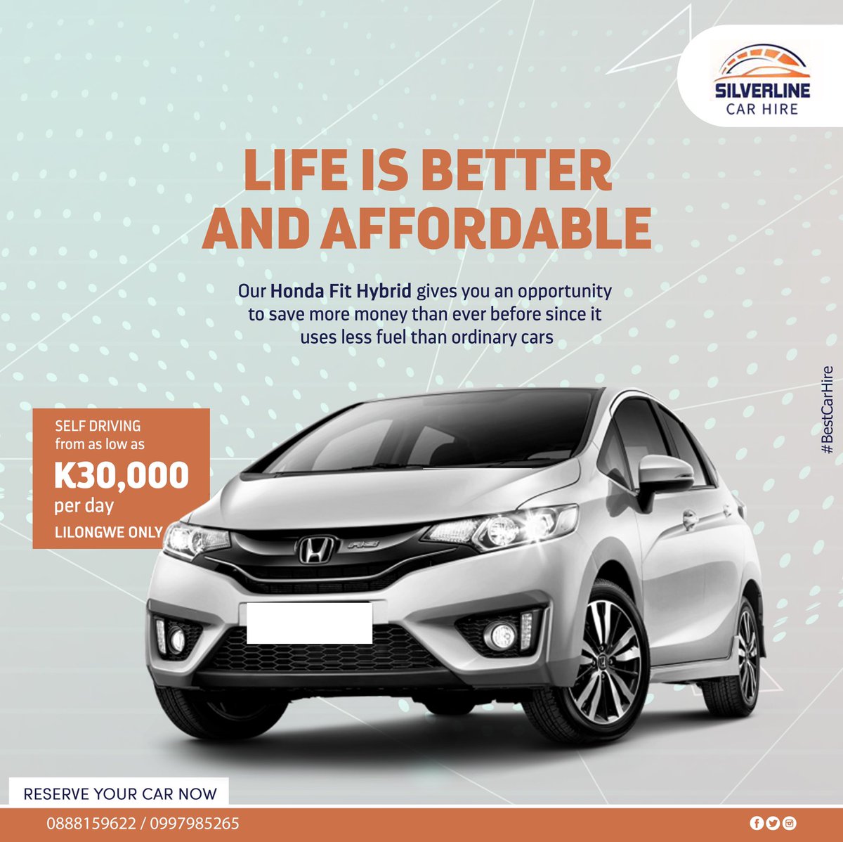 HONDA FIT HYBRID FOR HIRE 
Call / App 0888159622 or 0997985265 for reservations. Only at Silverline Car Hire / Lilongwe. 

#forhire #carhire #hybridengine #lowfuelconsumption 
#easydrive #hondafit #hondafitclub
