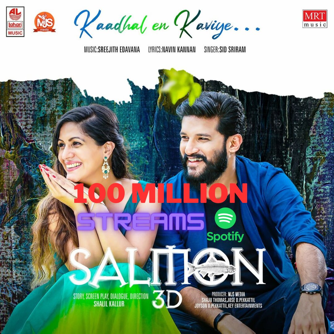 🎤#KaadhalEnKaviye song from the movie #Salmon3D composed by #SreejithEdavana sung by #Sidsriram penned by #NavinKannan has surpassed 100 Million Streams on Spotify.

It Becomes the 3rd Tamil Song to achieve 100 Million Streams after #arabickuthu &amp; #Adiye

<a href="/IAMVIJAYYESUDAS/">Vijay Yesudas</a>