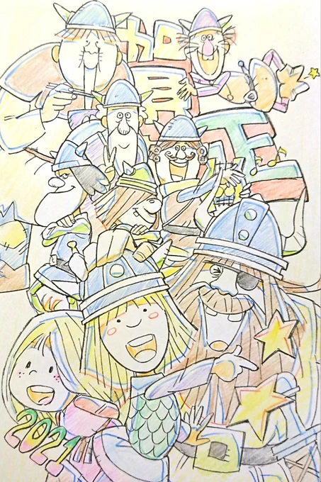 以前書いた絵ですm(__)m #とにかくワチャーッと集合してる絵を晒す見た人もやる