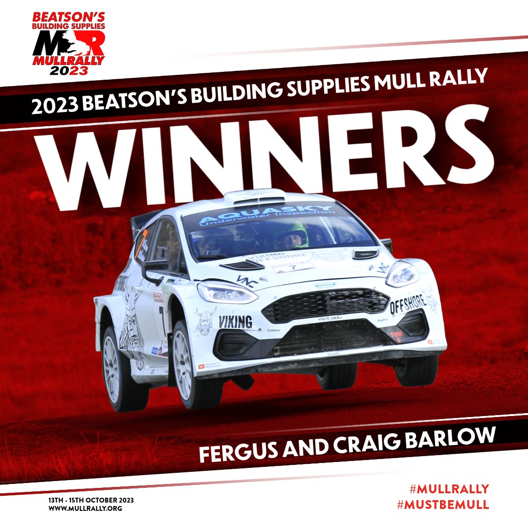 RallyMull's tweet photo. 🏆 BREAKING NEWS 🏆

After years of trying - the provisional winners of the 2023 @BeatsonsBS - Fergus and Craig Barlow!

🏴󠁧󠁢󠁳󠁣󠁴󠁿#abplace2b | #argyllbeback | #RespectProtectEnjoy | #MullRally I #MustBeMull https://t.co/VQEaY5zYYE
