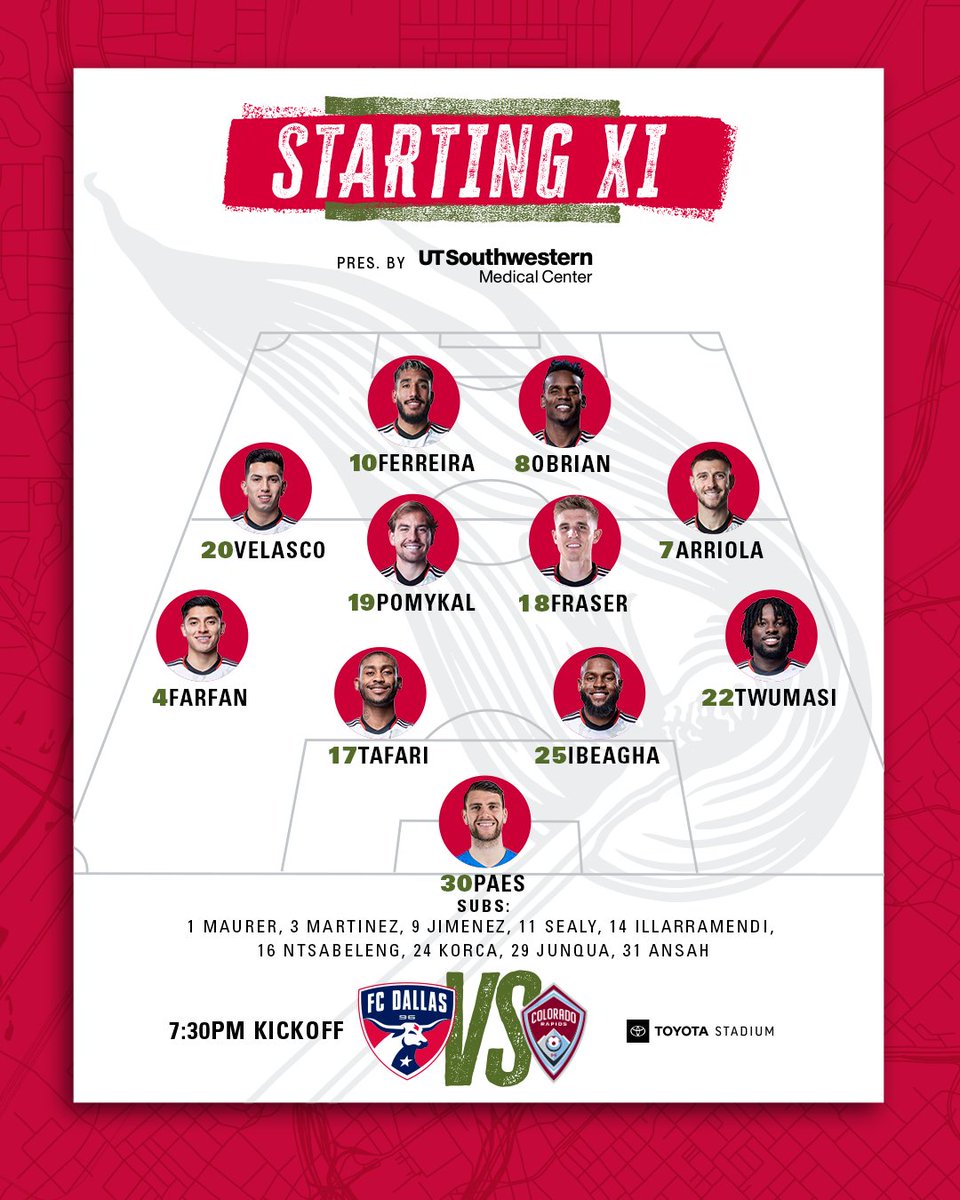 FCDallas's tweet photo. Our XI.

Tune in with #MLSSeasonPass on @AppleTV: https://t.co/6QXooyLbMs https://t.co/H95RmzEKtg
