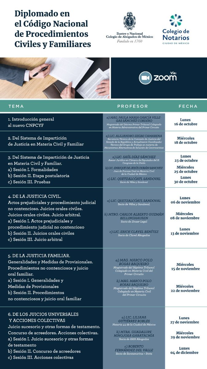 INCAM_Abogados's tweet photo. @INCAM_Abogados y el @colegionotarios te invitan a inscribirte al Diplomado en el Código Nacional de Procedimientos Civiles y Familiares.
🗓️inicia 16 deoctubre
📹sesiones teóricas virtuales y prácticas híbridas
📧inscripciones: colegiodeabogados@incam.org
@cgbellinghausen https://t.co/VOtsrTZQuv