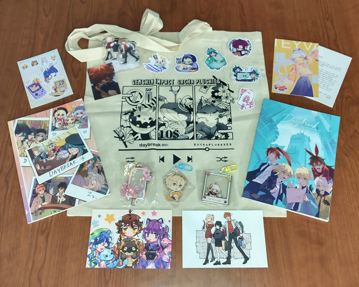 Silva Rymes (@silvarymes) on Twitter photo Let's pivot right back to some artful acquisitions; starting with the 'Daybreak' zine bundle from <a href="/GenshinFanzine/">Daybreak Zine Vol 2 @ Leftovers Period!</a>! Ordered Vol. 1 and a tote bag too, which wonderfully fills out the set. Y'all made something really fun through bringing these characters into a modernized world. ๐ฅฐ Let's pivot right back to some artful acquisitions; starting with the 'Daybreak' zine bundle from <a href="/GenshinFanzine/">Daybreak Zine Vol 2 @ Leftovers Period!</a>! Ordered Vol. 1 and a tote bag too, which wonderfully fills out the set. Y'all made something really fun through bringing these characters into a modernized world. ๐ฅฐ