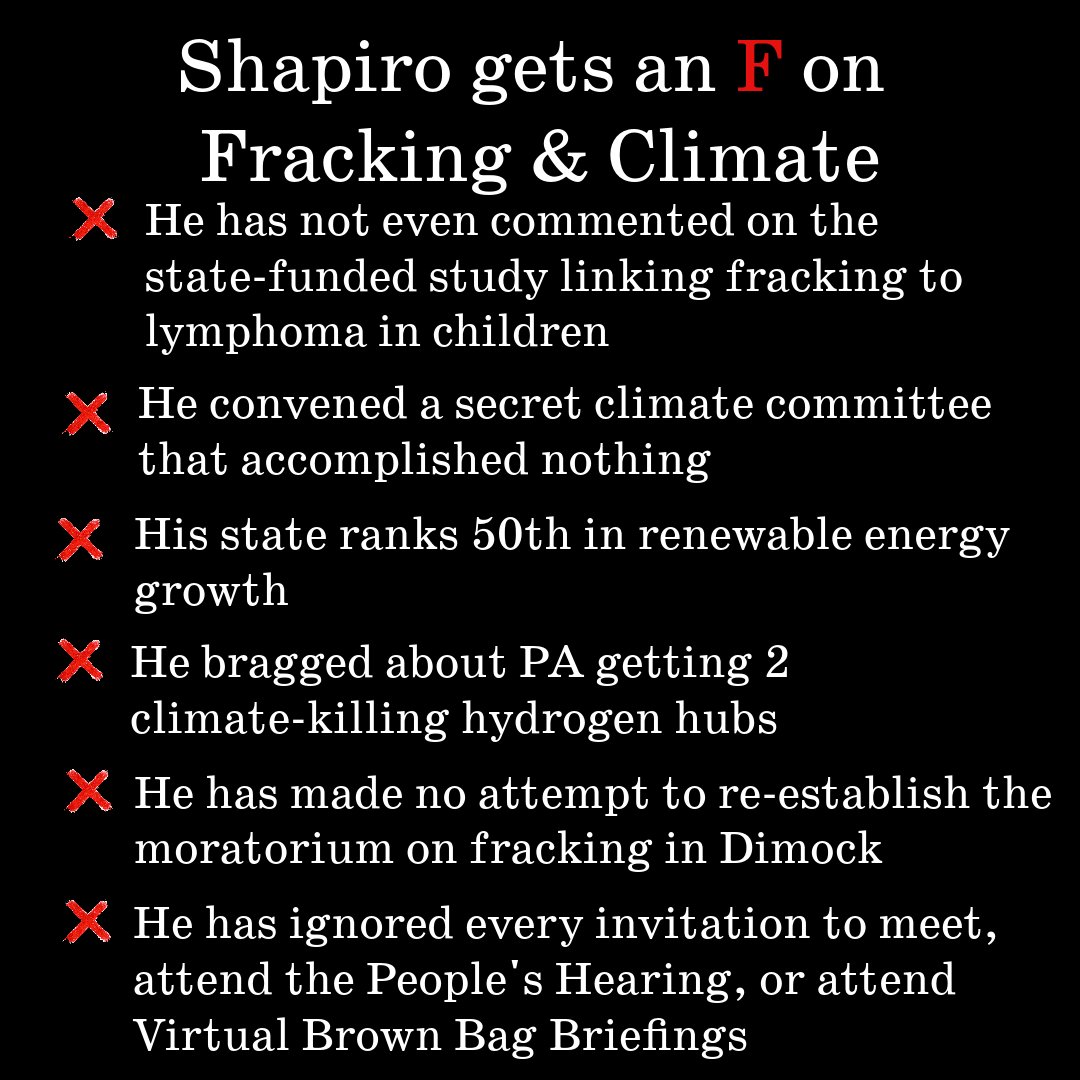 BetterPathPA's tweet photo. And this is the short list of @GovernorShapiro's failures on fracking and climate. #shapirofail https://t.co/Udac92Cj8t