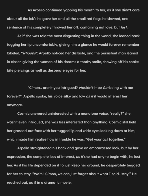 axoplasim's tweet photo. {0c} #Axooc #Axoplasimoc

Some Arpello and Cosmic writing!! rushed at the end! my bad!! ^_^

cw/tw warning// Suggestive remarks, uncomfortable and awkward moments https://t.co/SCa9f72BzG