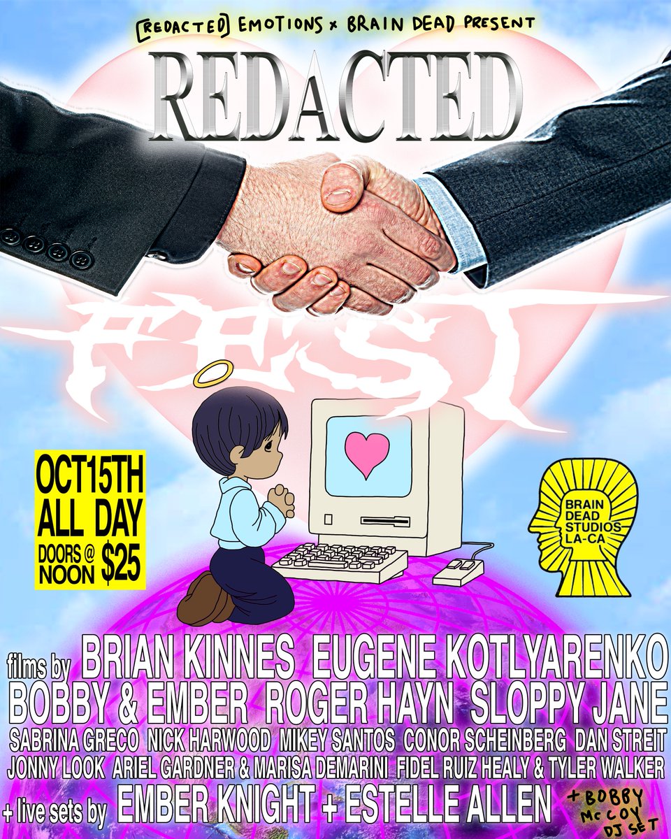 we are throwing an all day film festival TOMORROW (sunday 10/15) <a href="/BRAINDEADLA/">BRAIN DEAD STUDIOS</a> + below 👇🧵 is a list of all the films u get to see if u get a ticket right here: studios.wearebraindead.com/screening/9/48…